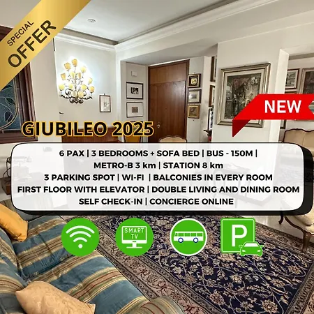 Apartment 6 People, 3 Parking Spot, Balconies, Metro B Rome